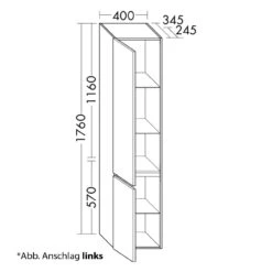 Burgbad Lin20 Hochschrank 40 X 24,5 X 176 Cm, 2 Türen, Anschlag Links