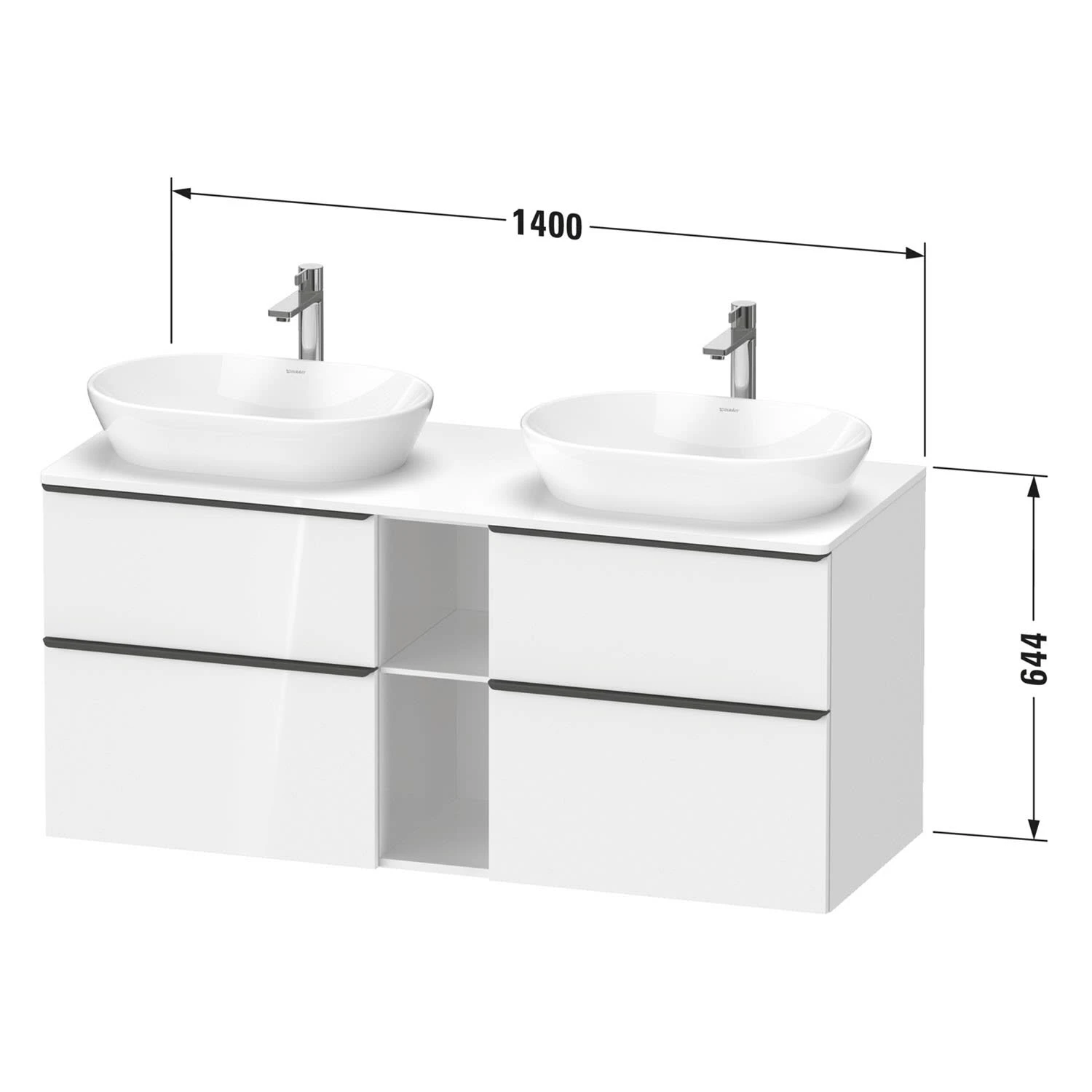 Duravit D-Neo Konsolenwaschtischunterbau Für Waschtisch Rechts 140 X 66,4 Cm, 4 Auszüge, Griff Diamantschwarz 4 Duravit D-Neo Konsolenwaschtischunterbau Für Waschtisch Rechts 140 X 66,4 Cm, 4 Auszüge, Griff Diamantschwarz - Image 2