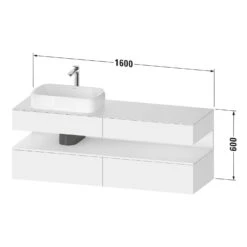 Duravit Qatego Konsolenwaschtischunterbau Mit Ausschnitt Links 160 X 60 Cm, 4 Auszüge, Mit LED Beleuchtung