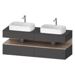 Duravit Qatego Konsolenwaschtischunterbau Mit Zwei Ausschnitten 160 X 60 Cm, 4 Auszüge, Mit LED Beleuchtung