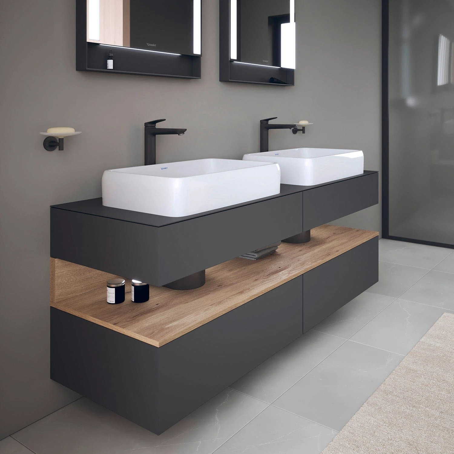 Duravit Qatego Konsolenwaschtischunterbau Mit Zwei Ausschnitten 160 X 60 Cm, 4 Auszüge, Mit LED Beleuchtung 4 Duravit Qatego Konsolenwaschtischunterbau Mit Zwei Ausschnitten 160 X 60 Cm, 4 Auszüge, Mit LED Beleuchtung - Image 2