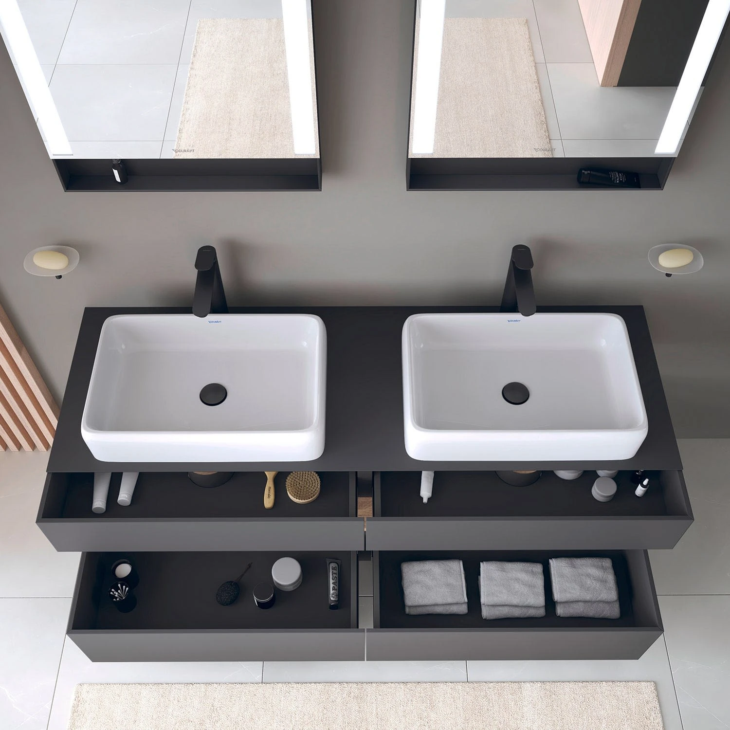 Duravit Qatego Konsolenwaschtischunterbau Mit Zwei Ausschnitten 160 X 60 Cm, 4 Auszüge, Mit LED Beleuchtung 8 Duravit Qatego Konsolenwaschtischunterbau Mit Zwei Ausschnitten 160 X 60 Cm, 4 Auszüge, Mit LED Beleuchtung - Image 6