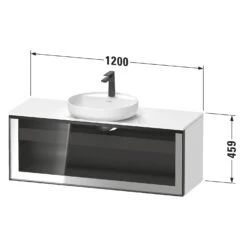 Duravit Vitrium Konsolenwaschtischunterbau Mit Ausschnitt 120 X 45,9 Cm, Mit Glasfront, Griff Graphit, Mit LED Licht