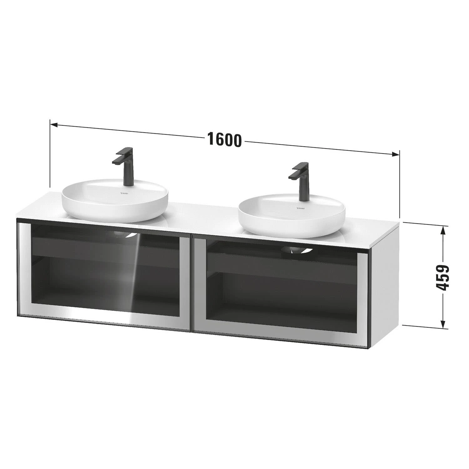Duravit Vitrium Konsolenwaschtischunterbau Mit Ausschnitt Links Und Rechts 160 X 45,9 Cm, Mit Glasfront, Griff Weiß 6 Duravit Vitrium Konsolenwaschtischunterbau Mit Ausschnitt Links Und Rechts 160 X 45,9 Cm, Mit Glasfront, Griff Weiß - Image 4