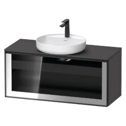 Duravit Vitrium Konsolenwaschtischunterbau Mit Ausschnitt 100 X 45,9 Cm, Mit Glasfront, Griff Graphit, Mit LED Licht