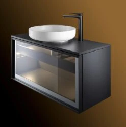 Duravit Vitrium Konsolenwaschtischunterbau Mit Ausschnitt 100 X 45,9 Cm, Mit Glasfront, Griff Graphit, Mit LED Licht -Duravit Verkaufsgeschäft duravit vitrium badmoebel konsolenwaschtischunterbauten mit ausschnitt 12321474