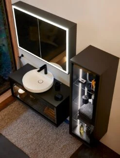 Duravit Vitrium Konsolenwaschtischunterbau Mit Ausschnitt 100 X 45,9 Cm, Mit Glasfront, Griff Graphit, Mit LED Licht -Duravit Verkaufsgeschäft duravit vitrium badmoebel konsolenwaschtischunterbauten mit ausschnitt 12321478