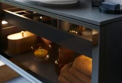 Duravit Vitrium Konsolenwaschtischunterbau Mit Ausschnitt 100 X 45,9 Cm, Mit Glasfront, Griff Graphit, Mit LED Licht -Duravit Verkaufsgeschäft duravit vitrium badmoebel konsolenwaschtischunterbauten mit ausschnitt 12321526