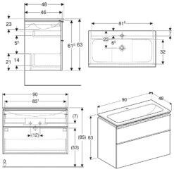 Geberit ICon Set Möbelwaschtisch 90 Cm Schmaler Rand, Mit Unterschrank, 2 Schubladen Und Waschbeckenanschluss -Duravit Verkaufsgeschäft geberit badkeramik und badmoebel icon waschtische 4884818