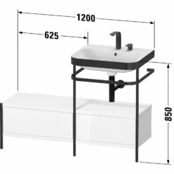 Duravit Happy D.2 Plus C-bonded Waschtisch Mit 2 Hahnlöchern, 120 X 49 Cm, Mit 2 Schubkästen Und Anbau Links