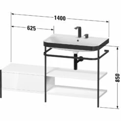 Duravit Happy D.2 Plus C-bonded Waschtisch Ohne Hahnloch, 140 X 49 Cm, Mit 1 Schubkasten Und Anbau Links