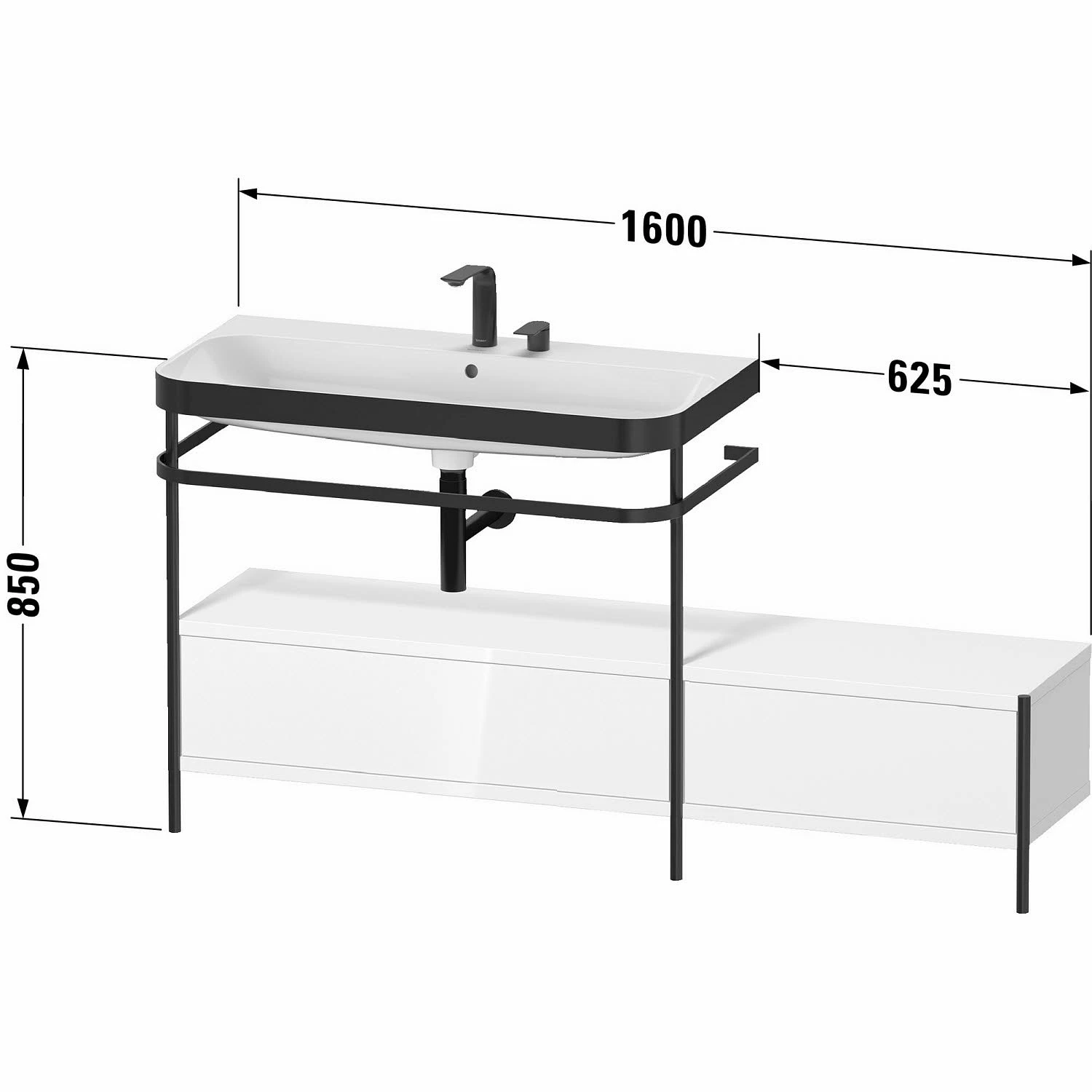 Duravit Happy D.2 Plus C-bonded Waschtisch Mit 1 Hahnloch, 160 X 49 Cm, Mit 2 Schubkästen Und Anbau Rechts 6 Duravit Happy D.2 Plus C-bonded Waschtisch Mit 1 Hahnloch, 160 X 49 Cm, Mit 2 Schubkästen Und Anbau Rechts - Image 4