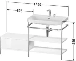Duravit Happy D.2 Plus C-shaped Waschtisch Ohne Hahnloch, 140 X 49 Cm, Mit 1 Schubkasten Und Anbau Links