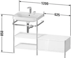 Duravit Happy D.2 Plus C-shaped Waschtisch Mit 1 Hahnloch, 120 X 49 Cm, Mit 1 Schubkasten Und Anbau Rechts