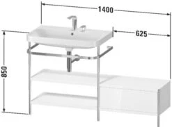 Duravit Happy D.2 Plus C-shaped Waschtisch Ohne Hahnloch, 140 X 49 Cm, Mit 1 Schubkasten Und Anbau Rechts