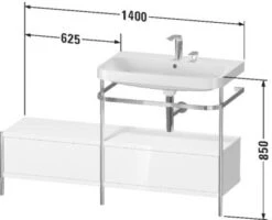 Duravit Happy D.2 Plus C-shaped Waschtisch Mit 1 Hahnloch, 140 X 49 Cm, Mit 2 Schubkästen Und Anbau Links