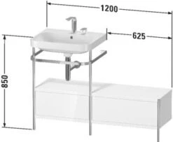 Duravit Happy D.2 Plus C-shaped Waschtisch Mit 2 Hahnlöchern, 120 X 49 Cm, Mit 2 Schubkästen Und Anbau Rechts