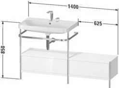 Duravit Happy D.2 Plus C-shaped Waschtisch Mit 2 Hahnlöchern, 140 X 49 Cm, Mit 2 Schubkästen Und Anbau Rechts