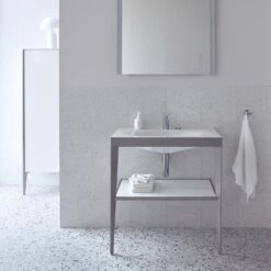 Duravit XViu Möbelwaschtisch 80 X 48 Cm C-bonded Mit 2 Hahnlöchern, Mit Metallkonsole, Bodenstehend