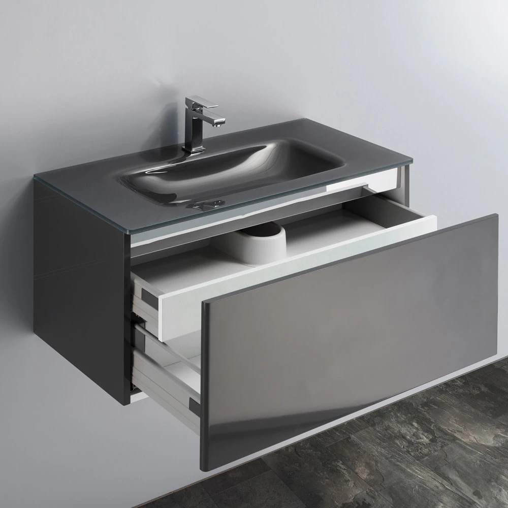 Progettobagno Helen Waschtischkombination Mit Glaswaschtisch 90 Cm Grau 3 Progettobagno Helen Waschtischkombination Mit Glaswaschtisch 90 Cm Grau