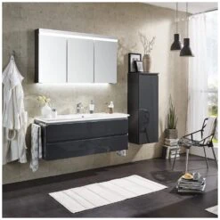 Puris Ace Spiegelschrank 120 X 15 X 72 Cm, Mit 3 Türen Und LED Beleuchtung