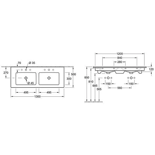 Villeroy & Boch Venticello Waschtisch-Kombination 130 Cm Mit 4 Auszügen, 2 Hahnlöchern Und 2 Überläufen 6 Villeroy & Boch Venticello Waschtisch-Kombination 130 Cm Mit 4 Auszügen, 2 Hahnlöchern Und 2 Überläufen - Image 4