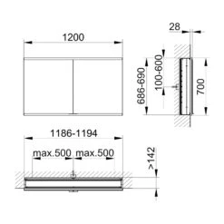 Keuco Royal P94 Unterputz-Spiegelschrank 2-türig 120 X 14,7 Cm, Mit LED-Beleuchtung -Duravit Verkaufsgeschäft keuco spiegelschraenke royal 94 unterputz spiegelschrank 10815920