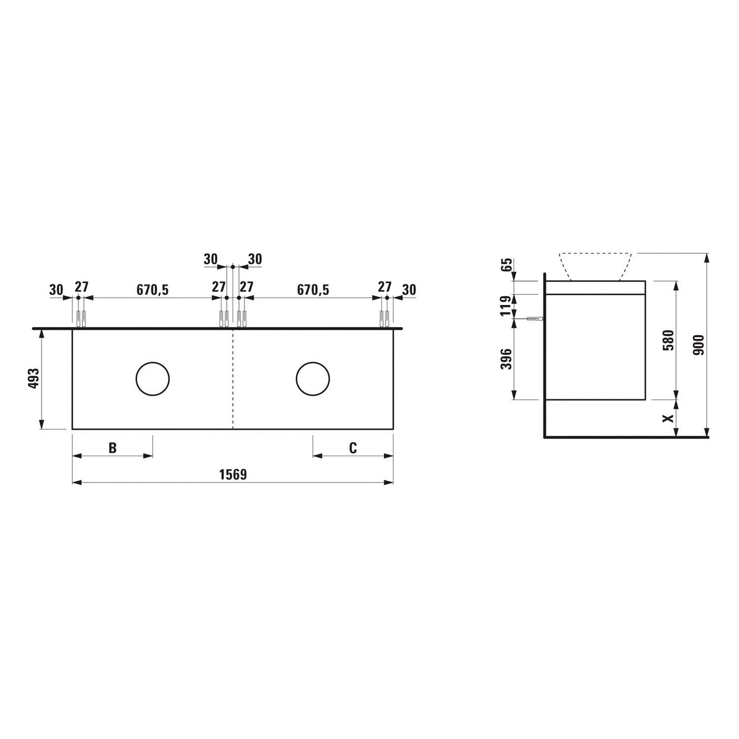 LAUFEN LANI Waschtischplatte Mit Ausschnitt Rechts Und Links Mit Unterschrank 160 Cm Mit Großer Schublade Rechts Und Links 4 LAUFEN LANI Waschtischplatte Mit Ausschnitt Rechts Und Links Mit Unterschrank 160 Cm Mit Großer Schublade Rechts Und Links - Image 2