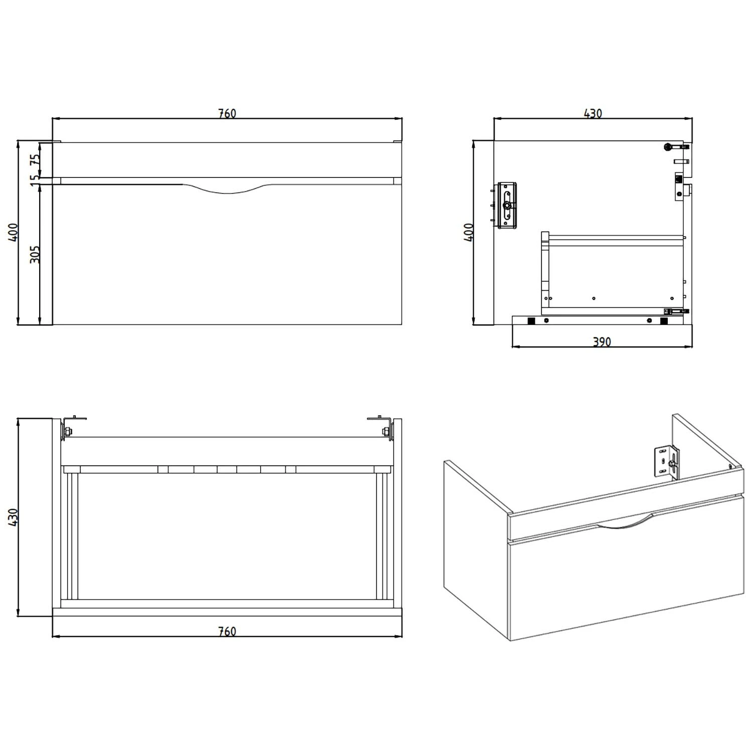 Home Waschtisch Mit Unterschrank 80 Cm, 1 Auszug 6 Home Waschtisch Mit Unterschrank 80 Cm, 1 Auszug - Image 4