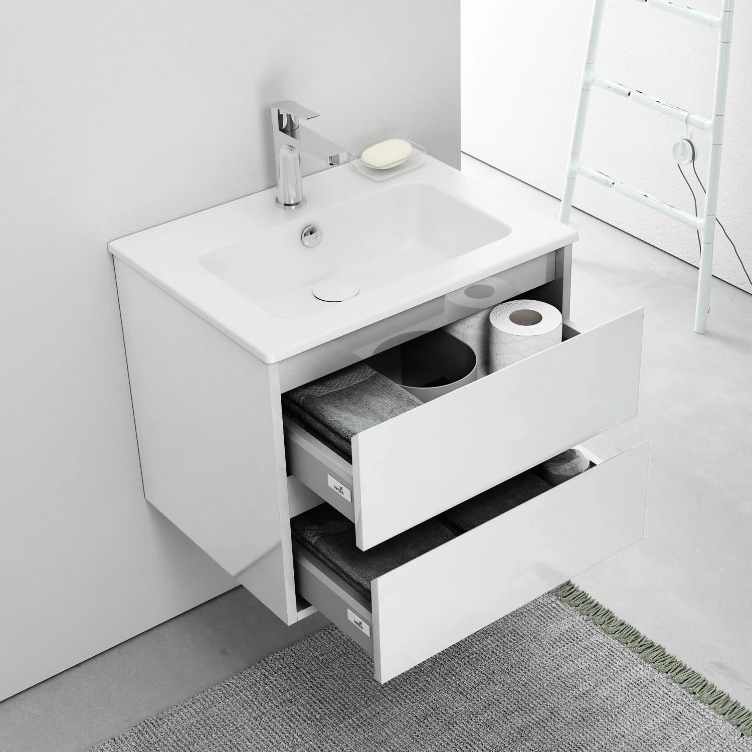 Loft Waschtisch Mit Unterschrank 60 Cm, 2 Auszüge 4 Loft Waschtisch Mit Unterschrank 60 Cm, 2 Auszüge - Image 2