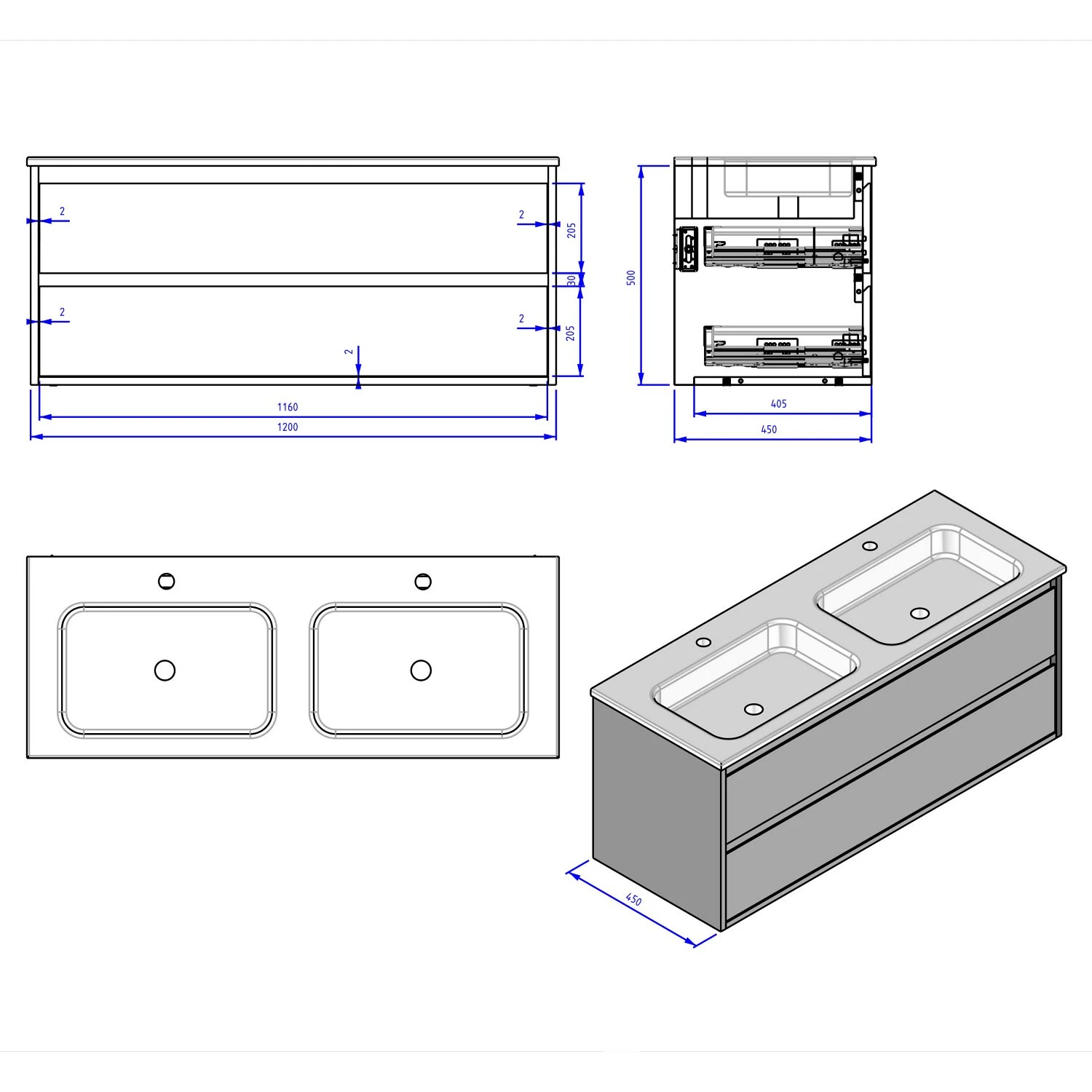 Loft Waschtisch Mit Unterschrank 120 Cm, 2 Auszüge 6 Loft Waschtisch Mit Unterschrank 120 Cm, 2 Auszüge - Image 4