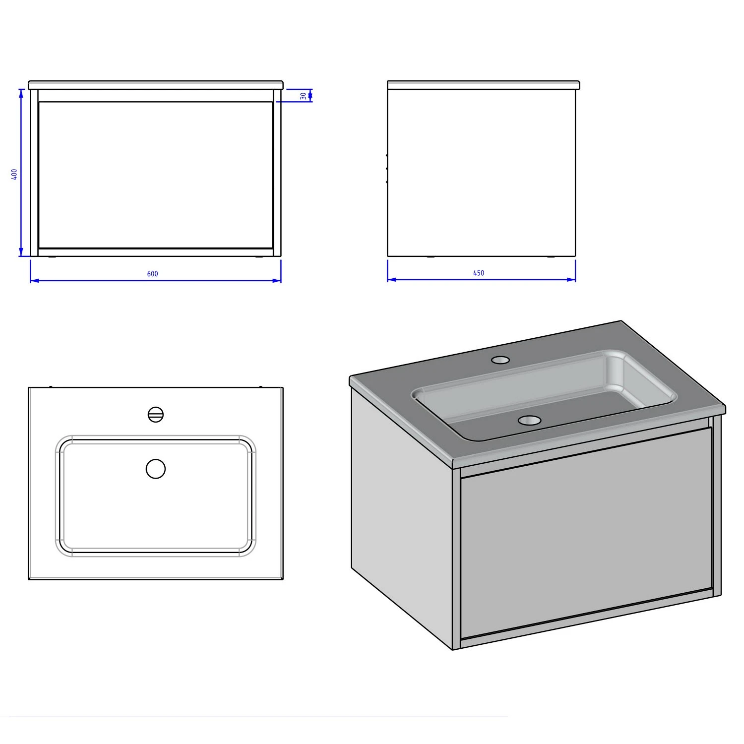Loft Waschtisch Mit Unterschrank 60 Cm, 1 Auszug 6 Loft Waschtisch Mit Unterschrank 60 Cm, 1 Auszug - Image 4