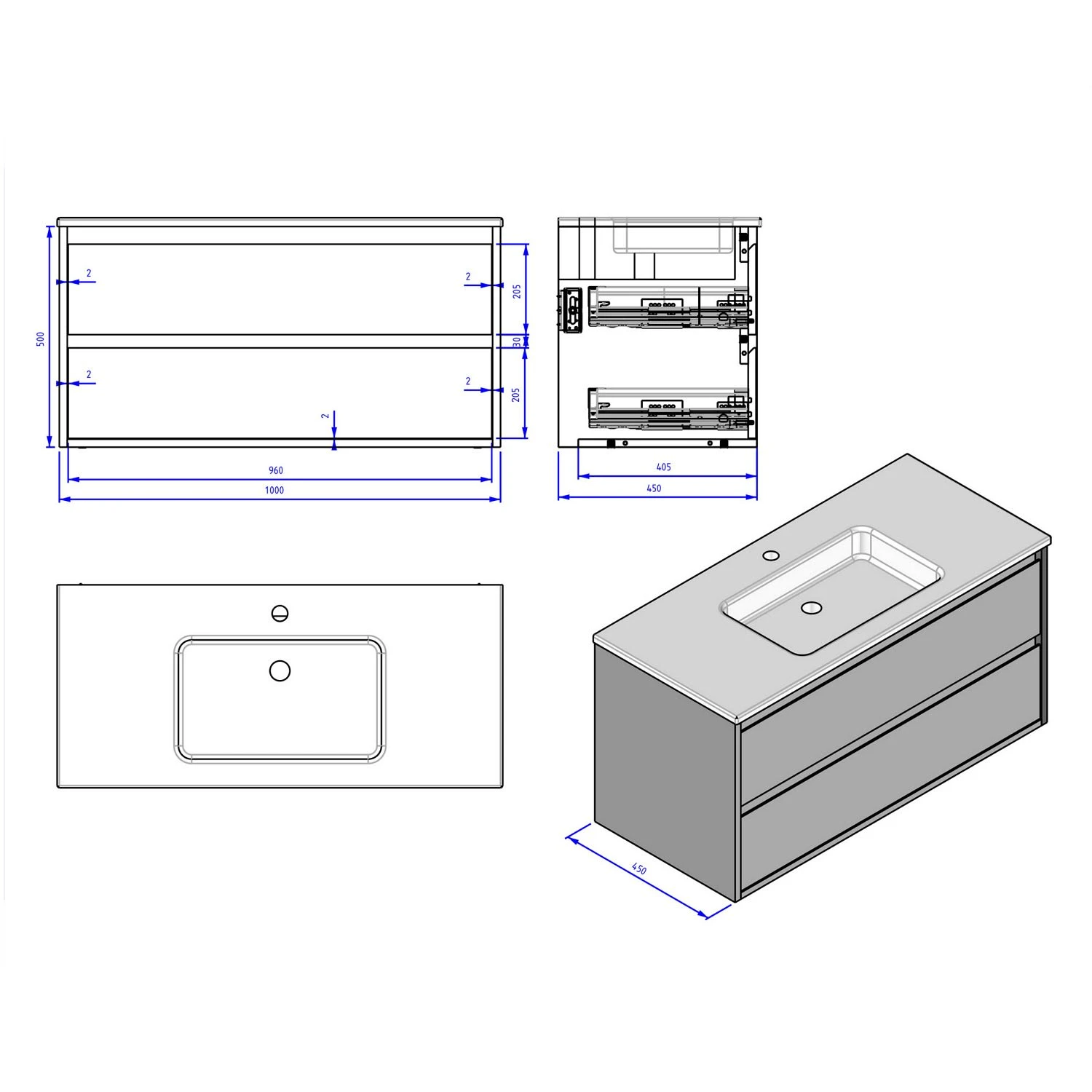 Loft Waschtisch Mit Unterschrank 100 Cm, 2 Auszüge 6 Loft Waschtisch Mit Unterschrank 100 Cm, 2 Auszüge - Image 4