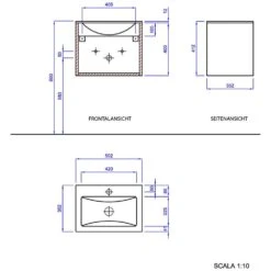 Progettobagno Enea 50 Gästewaschtischkombination Mit Glaswaschtisch 50 Cm, Türanschlag Rechts