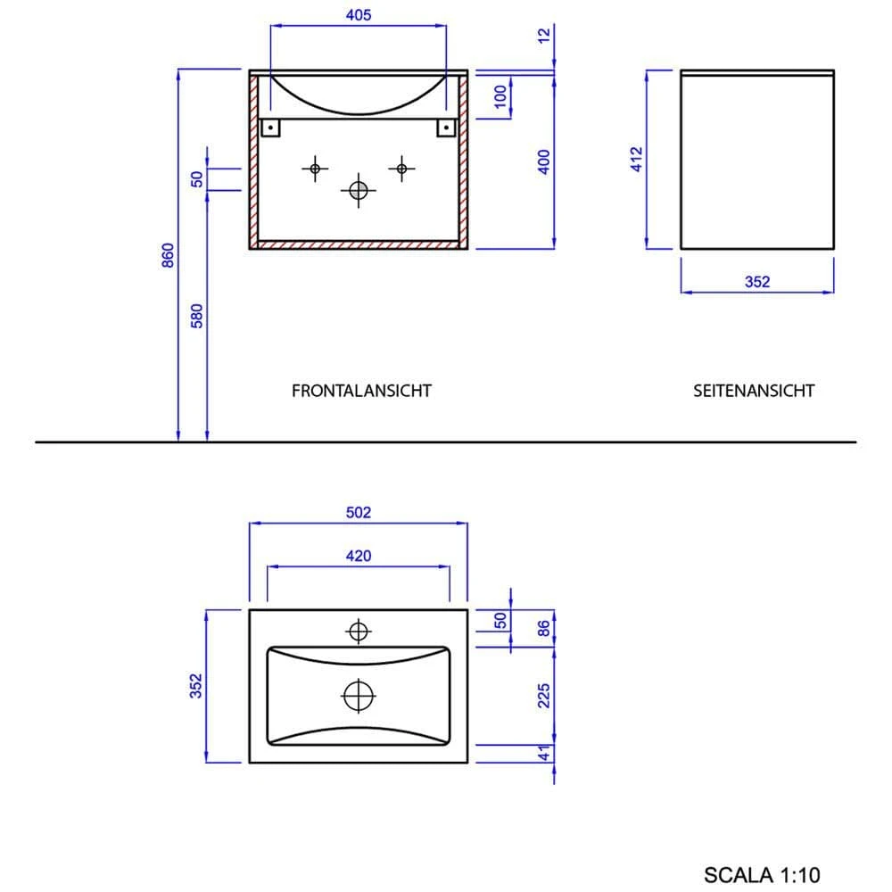 Progettobagno Enea 50 Gästewaschtischkombination Mit Glaswaschtisch 50 Cm, Türanschlag Rechts 3 Progettobagno Enea 50 Gästewaschtischkombination Mit Glaswaschtisch 50 Cm, Türanschlag Rechts
