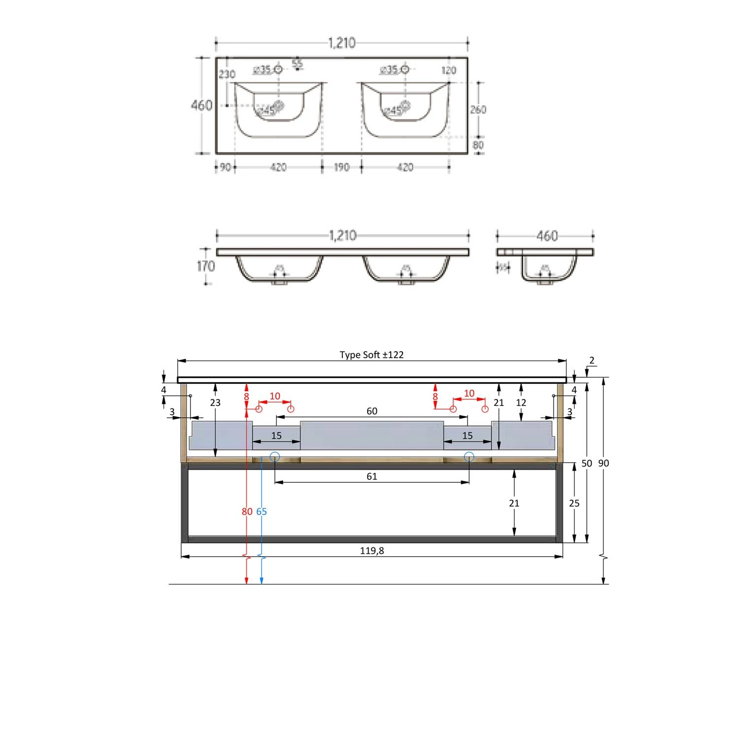 Pianura Giulia Doppelwaschtisch Mit Unterschrank 121 Cm 6 Pianura Giulia Doppelwaschtisch Mit Unterschrank 121 Cm - Image 4