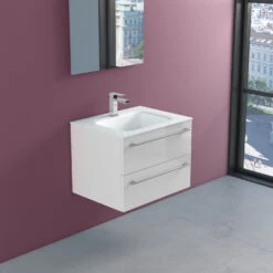 Progettobagno Capri 60 Glaswaschtisch Mit Unterschrank Weiß Glänzend