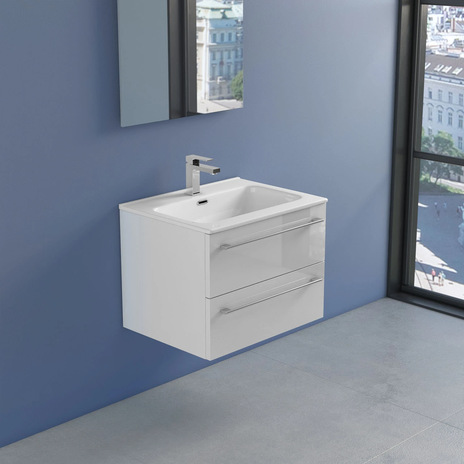 Progettobagno Capri 60 Keramik Waschtisch Mit Unterschrank Weiß Glänzend 4 Progettobagno Capri 60 Keramik Waschtisch Mit Unterschrank Weiß Glänzend - Image 2