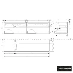 Progettobagno Elba Modular Glass, Ausführung Links Waschtischkonsole 200 Cm Mit Hahnlochbohrung