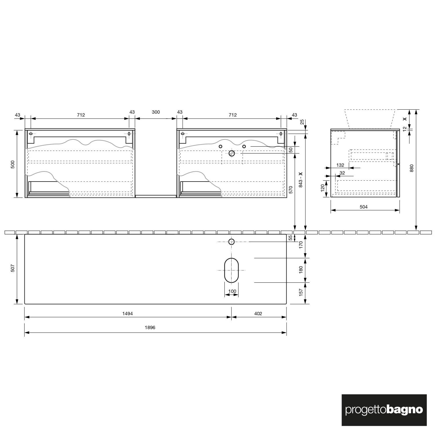 Progettobagno Elba Modular Glass, Ausführung Rechts Waschtischkonsole 190 Cm Mit Hahnlochbohrung 4 Progettobagno Elba Modular Glass, Ausführung Rechts Waschtischkonsole 190 Cm Mit Hahnlochbohrung - Image 2