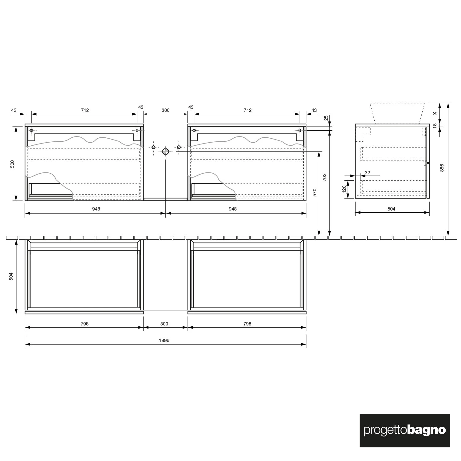 Progettobagno Elba Modular Glass Doppel- Waschtischkonsole 190 Cm Ohne Hahnlochbohrung 4 Progettobagno Elba Modular Glass Doppel- Waschtischkonsole 190 Cm Ohne Hahnlochbohrung - Image 2