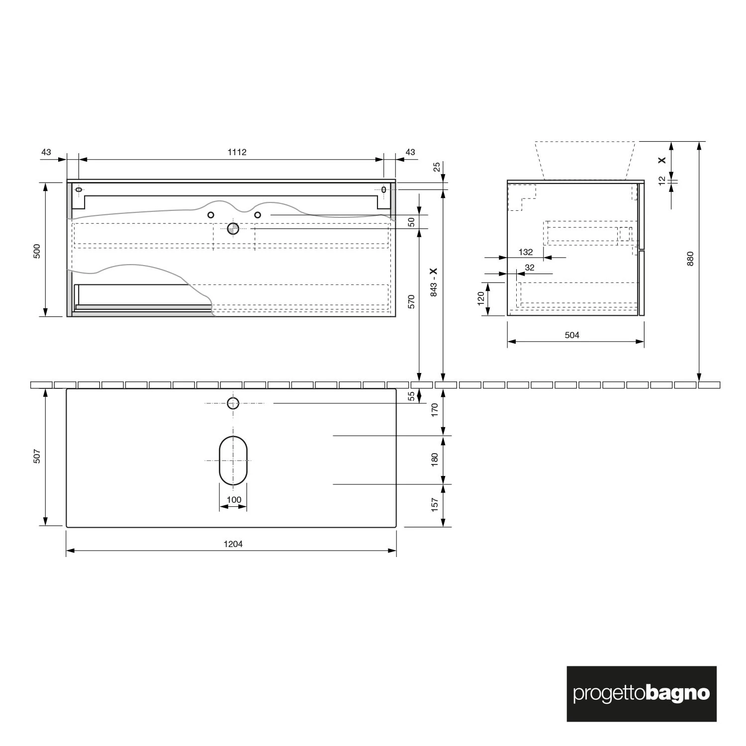 Progettobagno Elba Modular Glass Waschtischkonsole 120 Cm Mit Hahnlochbohrung 4 Progettobagno Elba Modular Glass Waschtischkonsole 120 Cm Mit Hahnlochbohrung - Image 2