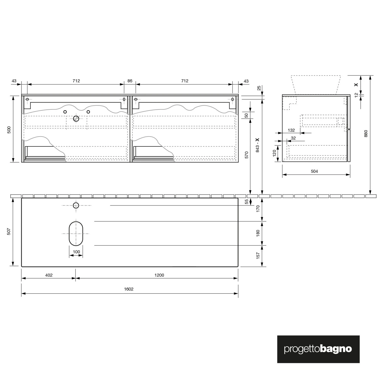 Progettobagno Elba Modular Glass, Ausführung Links Waschtischkonsole 160 Cm Mit Hahnlochbohrung 4 Progettobagno Elba Modular Glass, Ausführung Links Waschtischkonsole 160 Cm Mit Hahnlochbohrung - Image 2