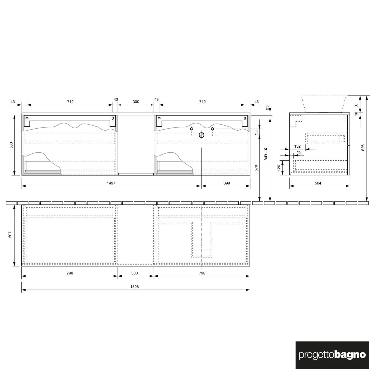 Progettobagno Elba Modular Waschtischkonsole 190 Cm, Ausführung Rechts 4 Progettobagno Elba Modular Waschtischkonsole 190 Cm, Ausführung Rechts - Image 2