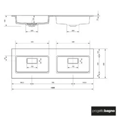 Progettobagno Evo 54 Lago Doppel-Waschtisch Mit Unterschrank 140 Cm Ohne Hahnloch