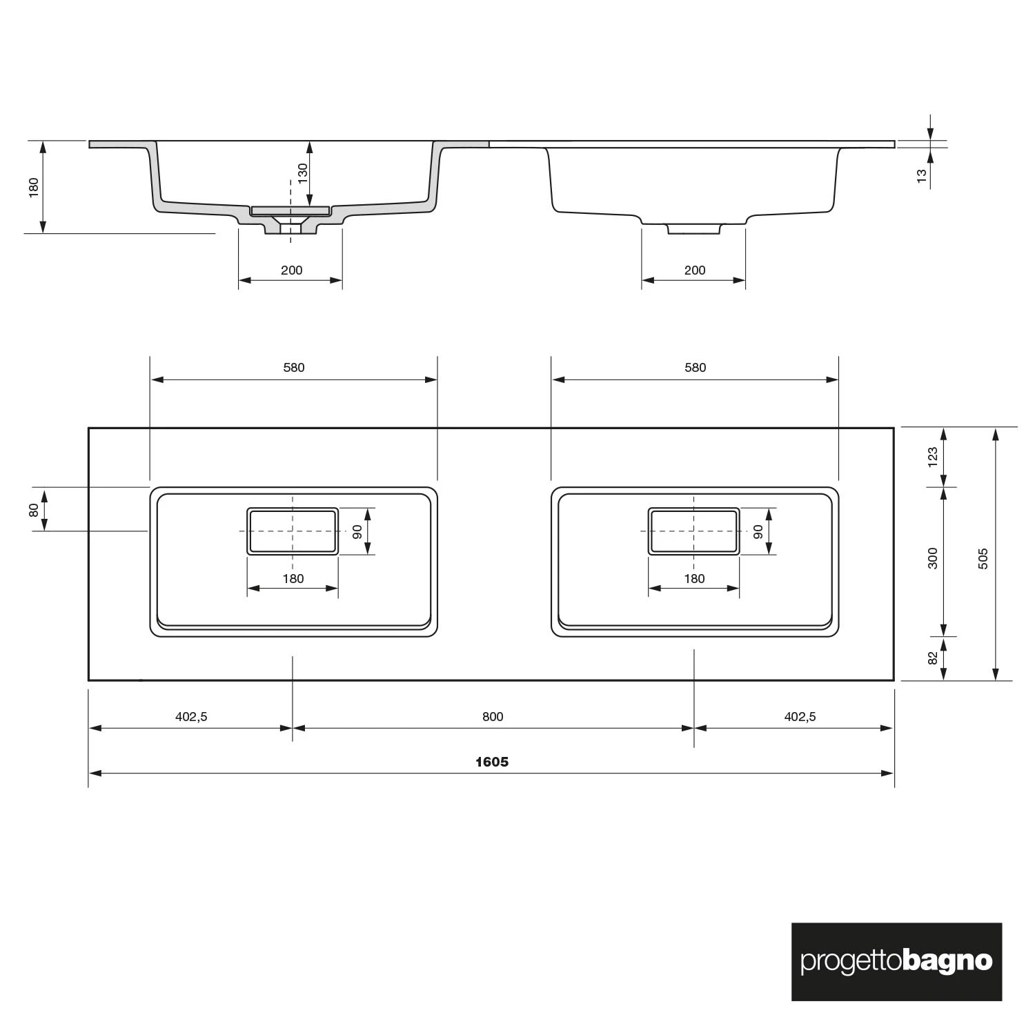 Progettobagno Evo 54 Lago Uno Doppel-Waschtisch Mit Unterschrank 160 Cm Ohne Hahnloch 4 Progettobagno Evo 54 Lago Uno Doppel-Waschtisch Mit Unterschrank 160 Cm Ohne Hahnloch - Image 2