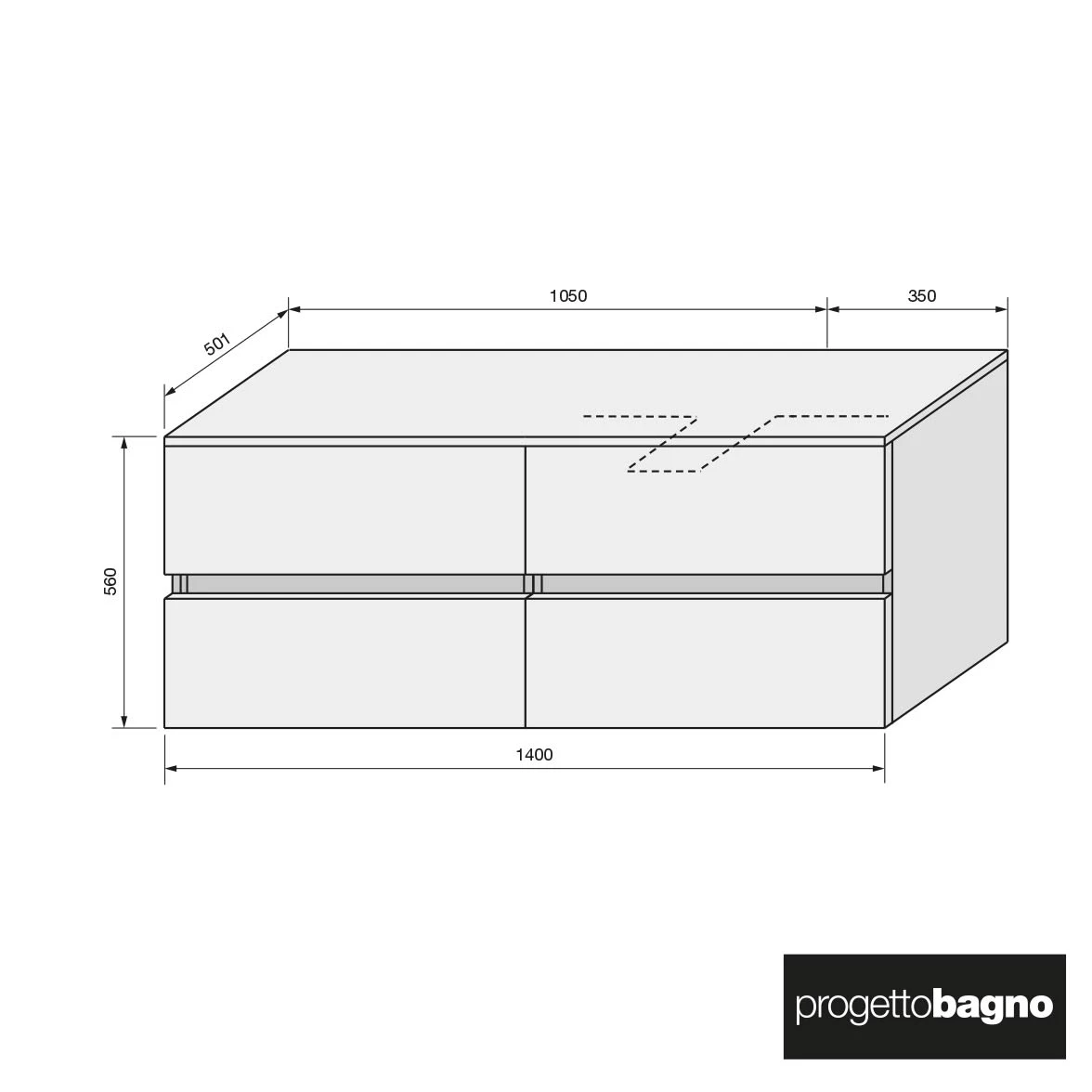 Progettobagno Evo 54 Modular Waschtischkonsole 140 Cm, Ausführung Rechts 3 Progettobagno Evo 54 Modular Waschtischkonsole 140 Cm, Ausführung Rechts