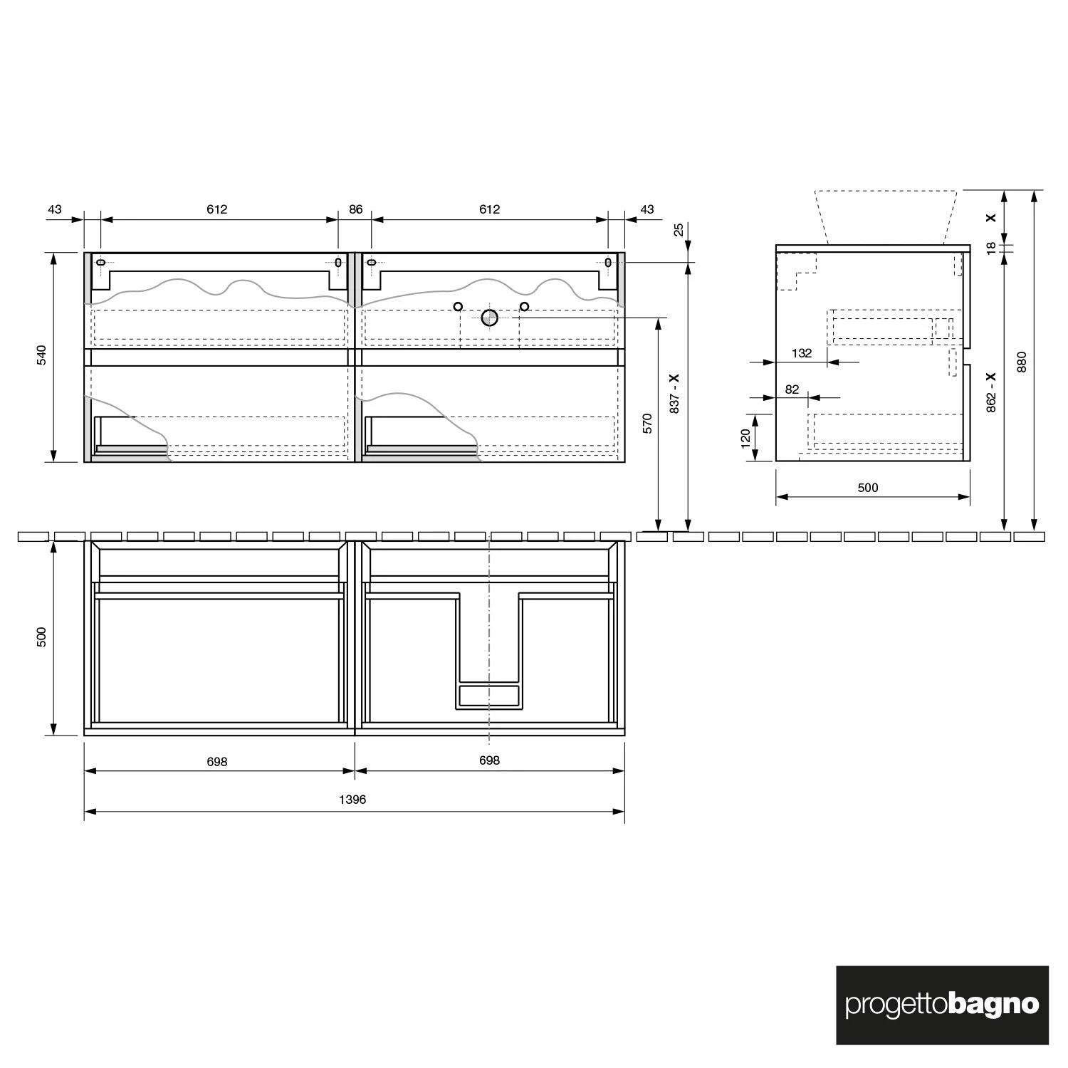 Progettobagno Evo 54 Modular Waschtischkonsole 140 Cm, Ausführung Rechts 4 Progettobagno Evo 54 Modular Waschtischkonsole 140 Cm, Ausführung Rechts - Image 2