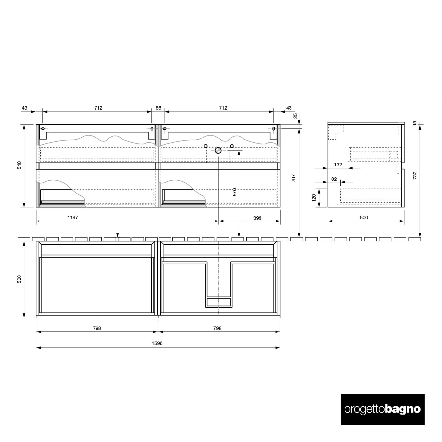 Progettobagno Evo 54 Walnuss Vision Waschtischkonsole 160 Cm, Ausführung Rechts 4 Progettobagno Evo 54 Walnuss Vision Waschtischkonsole 160 Cm, Ausführung Rechts - Image 2