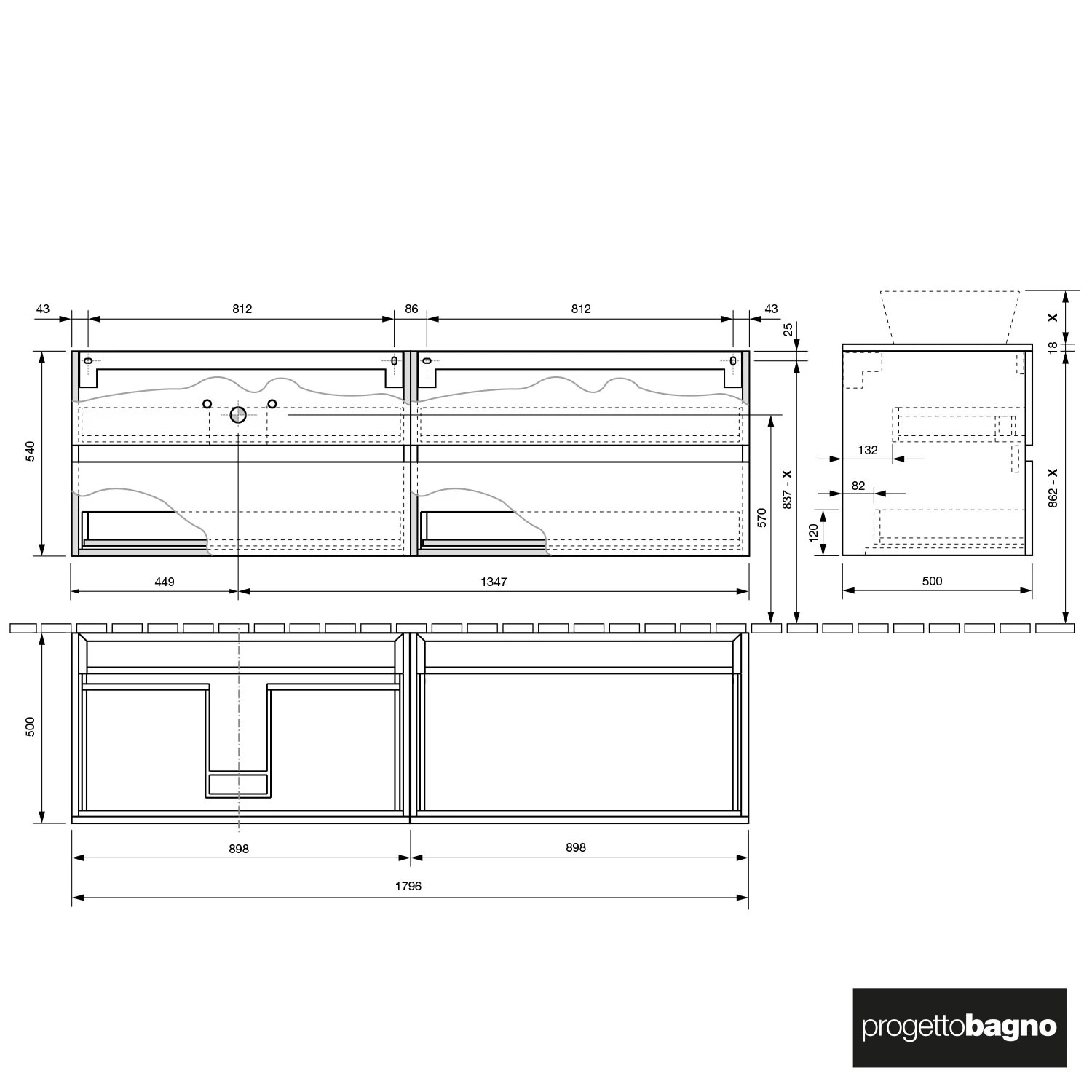 Progettobagno Evo 54 Walnuss Vision Waschtischkonsole 180 Cm, Ausführung Links 4 Progettobagno Evo 54 Walnuss Vision Waschtischkonsole 180 Cm, Ausführung Links - Image 2